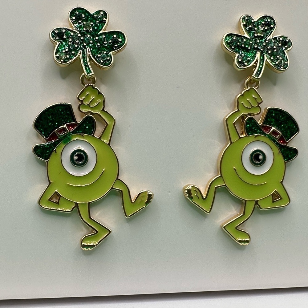 BaubleBar Pixar Disney Mike Wazowski St Patricks’s Day earrings NIB - Picture 4 of 5